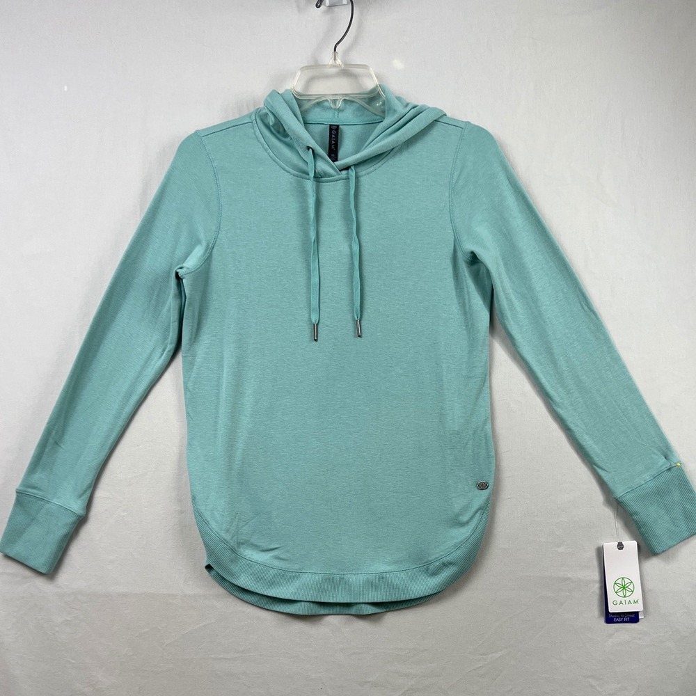 Gaiam Hoodie Shirt Women XS Aqua Green Studio to Street Easy Fit Long Sleeve